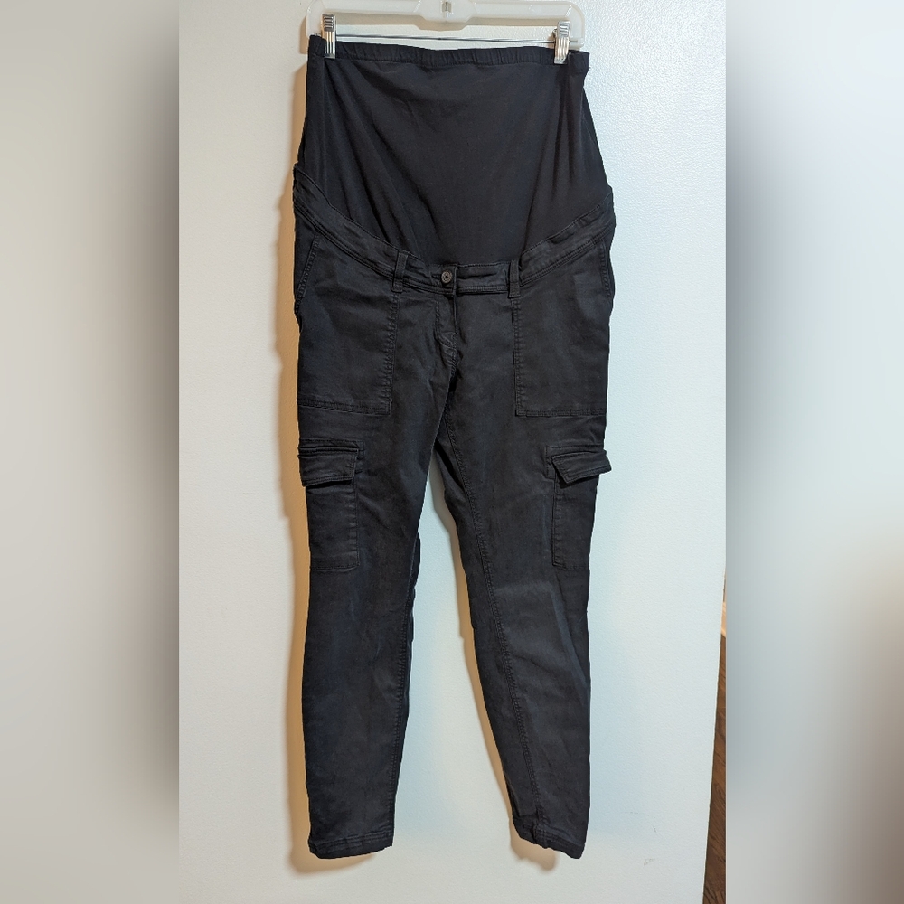 🌸 SALE H&M Mama Maternity Black Skinny Linen Blend Cargo Pant Size Large